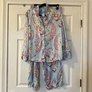 Vintage Nick & Nora Sleepwear 100% Silk Women's Pajama Set Size Large Paisley